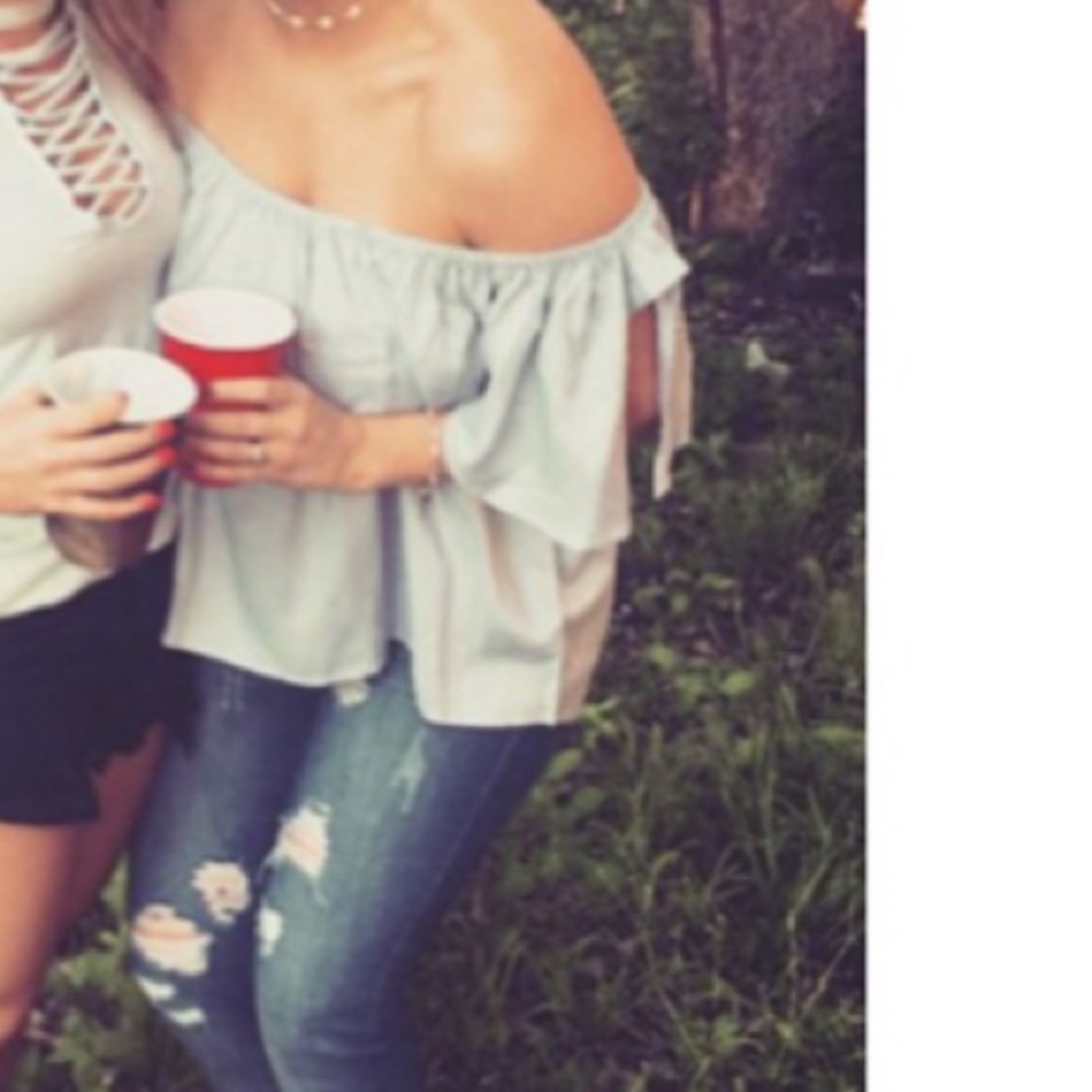 Light blue off the shoulder flowy top